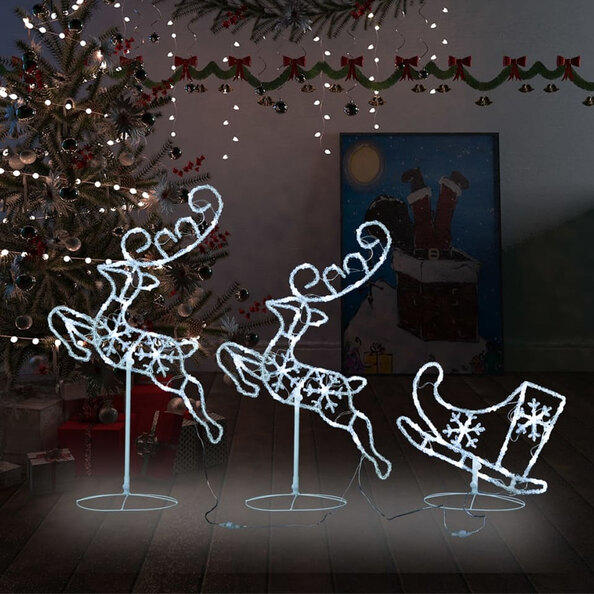 Bertram Acrylic Christmas Flying Reindeer And Sleigh - Cold White LED