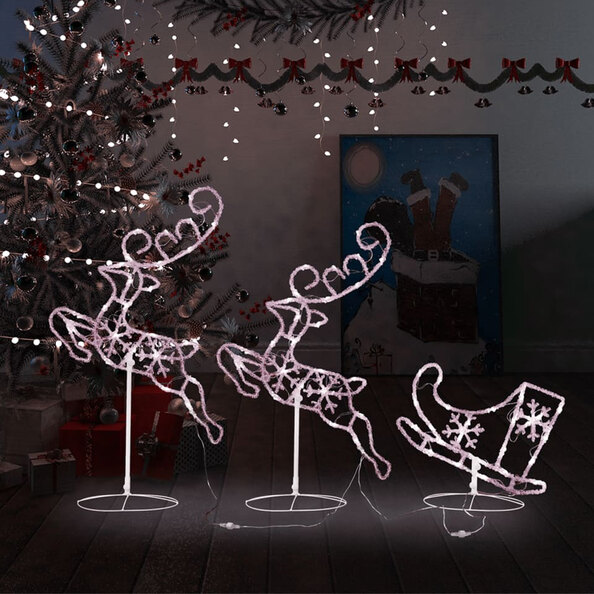 Bertram Acrylic Christmas Flying Reindeer And Sleigh - Warm White LED