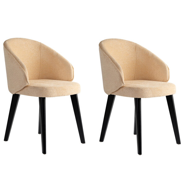 Bexley Beige Fabric Dining Chairs with Black Wooden Legs in Pair