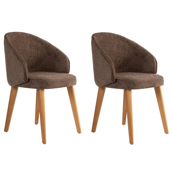 Bexley Brown Fabric Dining Chairs with Dark Oak Wooden Legs in Pair