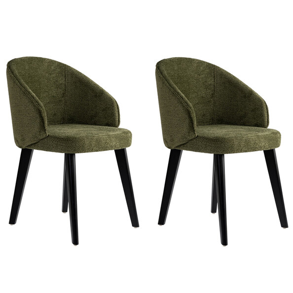 Bexley Green Fabric Dining Chairs with Black Wooden Legs in Pair