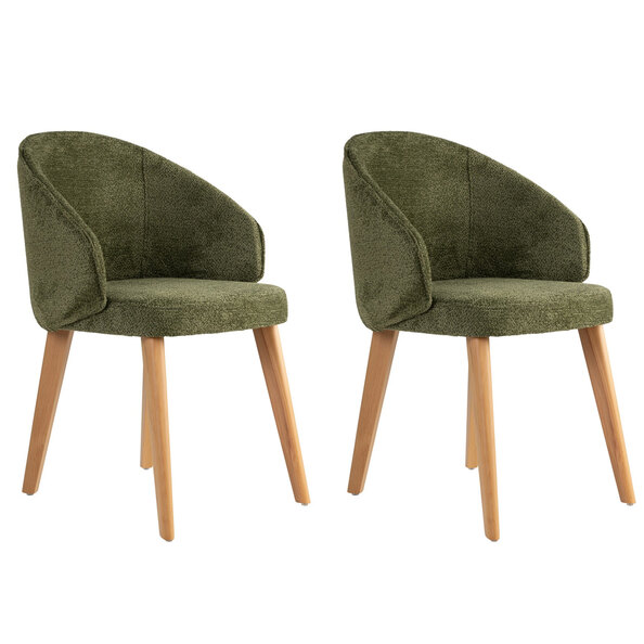 Bexley Green Fabric Dining Chairs with Light Oak Wooden Legs in Pair