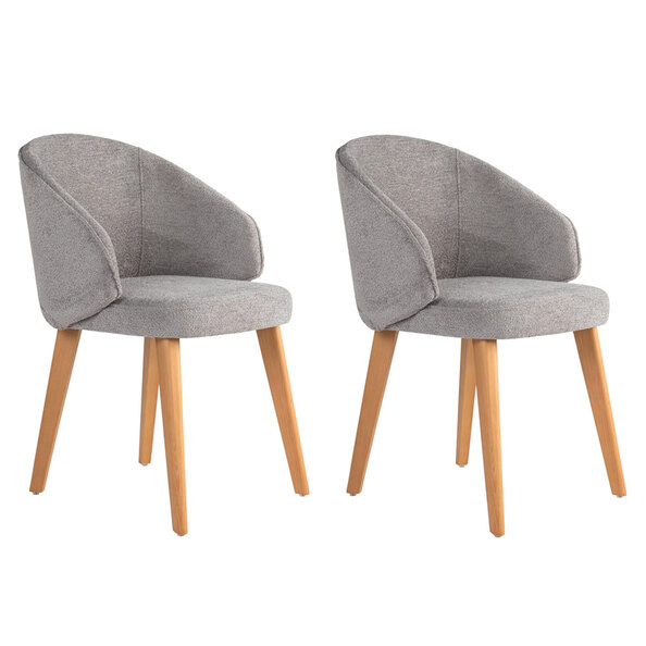 Bexley Grey Fabric Dining Chairs with Light Oak Wooden Legs in Pair