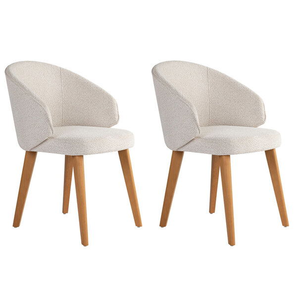 Bexley White Fabric Dining Chairs with Dark Oak Wooden Legs in Pair