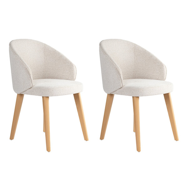 Bexley White Fabric Dining Chairs with Light Oak Wooden Legs in Pair
