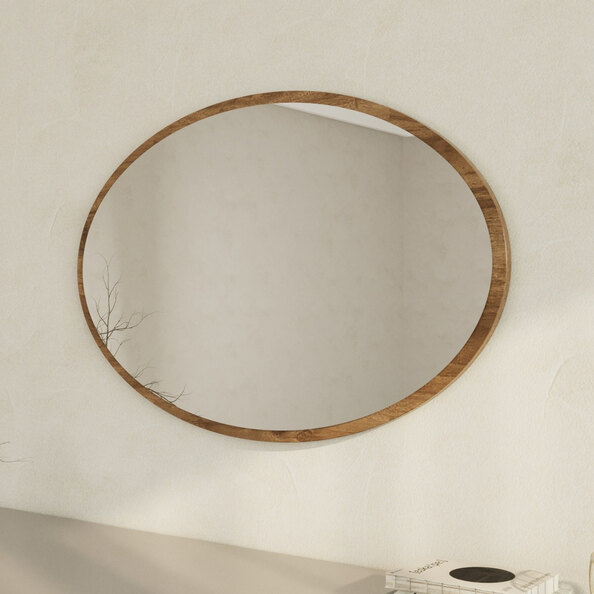 Beyo Oval Wooden Wall Mirror in Walnut