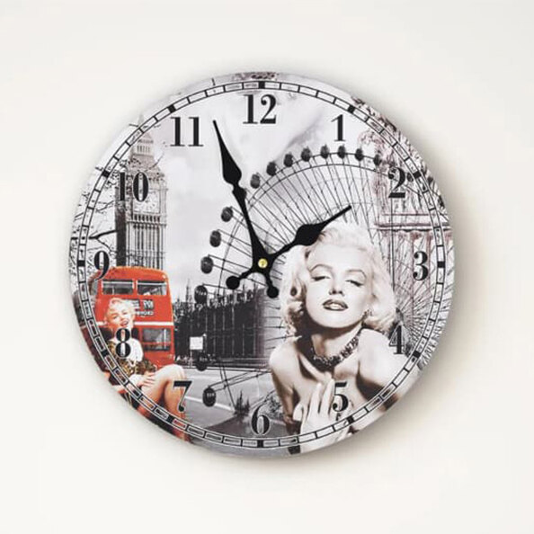 Biagio Wooden Vintage Marilyn Monroe Wall Clock In Multicolour