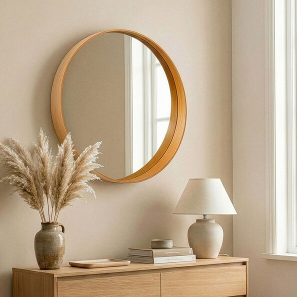 Bias Round Wooden Wall Mirror in Oak
