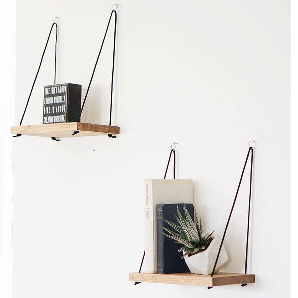 Bicdale Spruce Wood Set Of 2 Wall Shelf in Walnut and Black