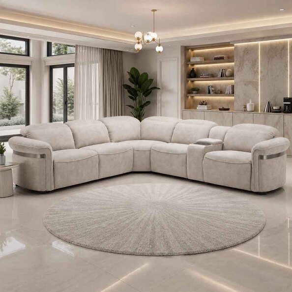 Bicford Fabric Electric Recliner Sofa Corner Sofa in Beige