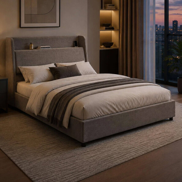 Bicknell Fabric Ottoman Storage King Size Bed with USB Charging in Grey