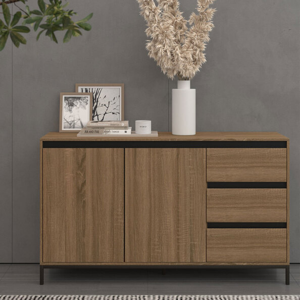 Bickston Wooden Sideboard with 2 Doors in Natural and Black