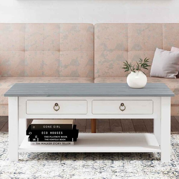 Bicwell Wooden Coffee Table with 2 Drawers in White and Grey