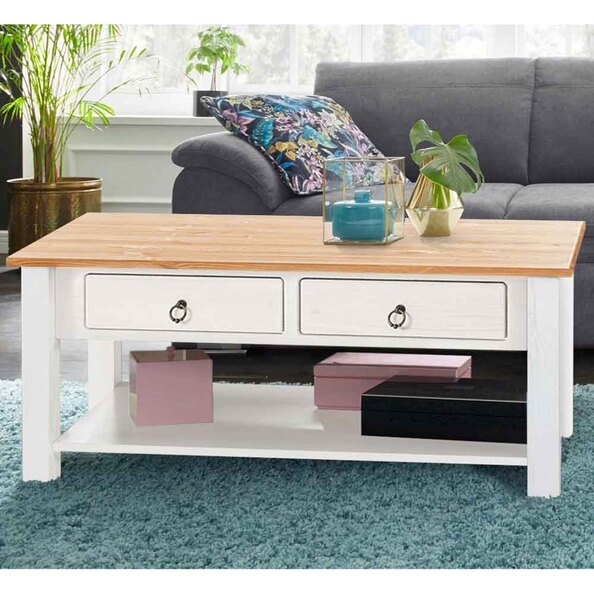 Bicwell Wooden Coffee Table with 2 Drawers in White and Honey
