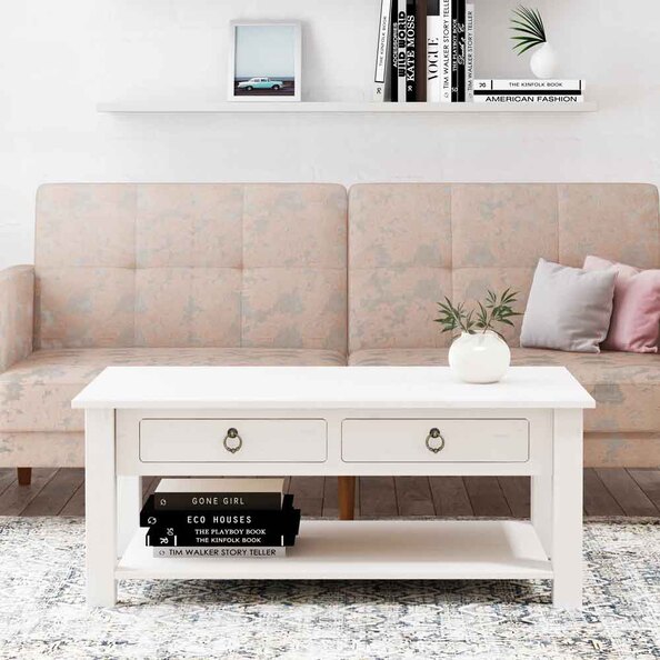 Bicwell Wooden Coffee Table with 2 Drawers in White