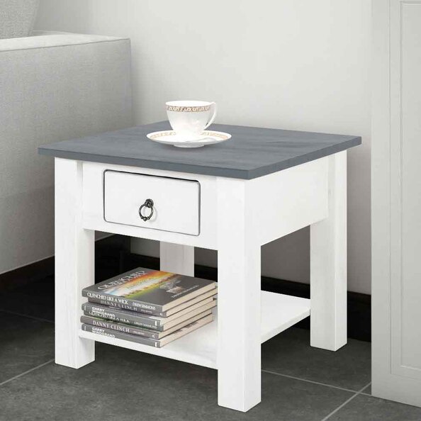 Bicwell Wooden Side Table with 1 Drawer in White and Grey