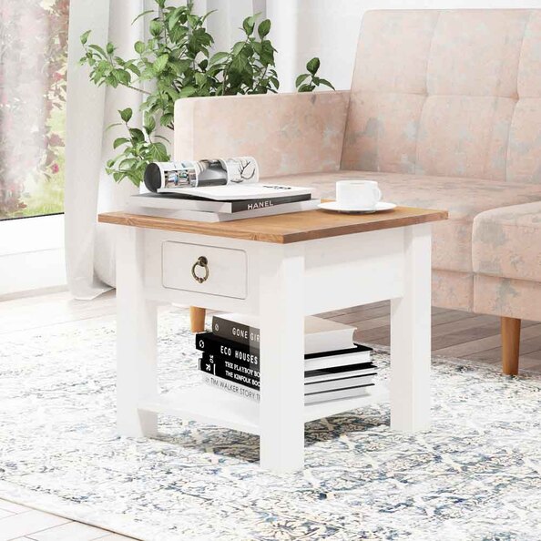 Bicwell Wooden Side Table with 1 Drawer in White and Honey