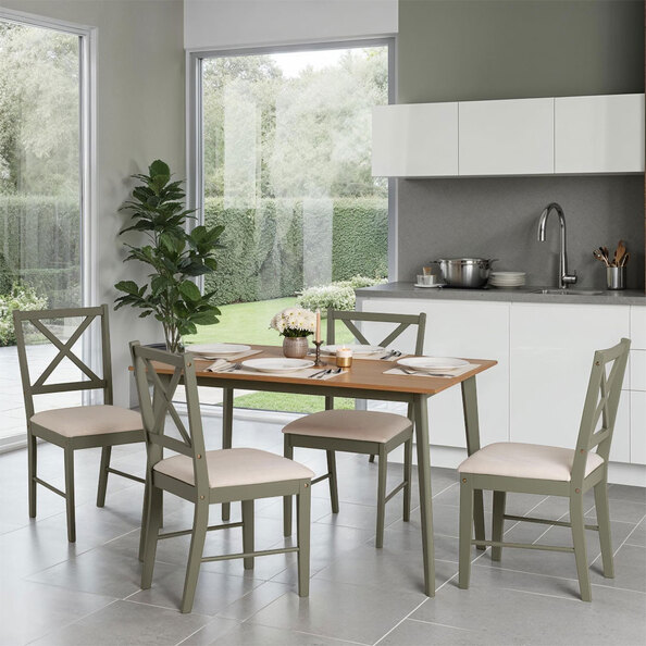 Biella Wooden Dining Table with 4 Chairs in Sage Green and Oak