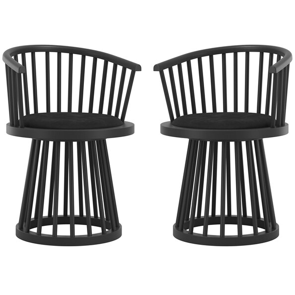 Biloxi Black Velvet Dining Chairs With Wooden Frame - Pair