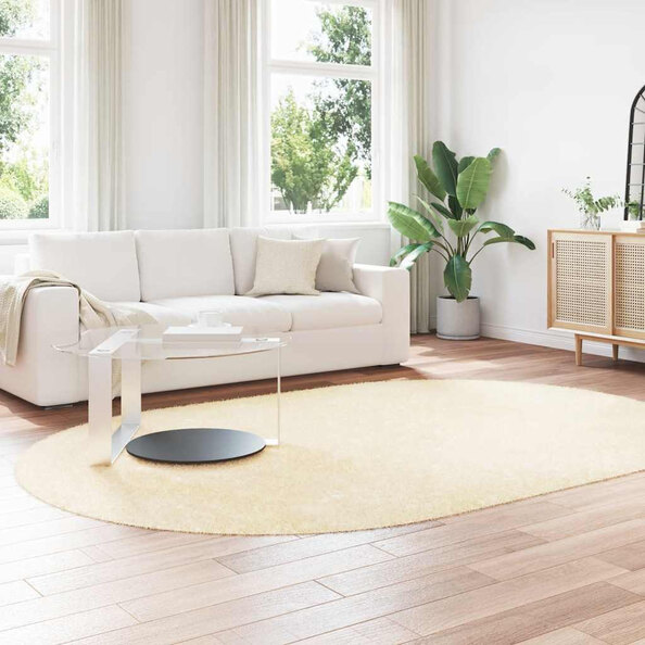 Biloxi Polyester Oval High Pile Shaggy Rug - Cream