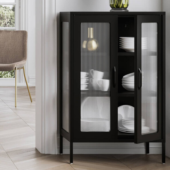 Biloxi Steel Display Cabinet With 2 Glass Doors - Black