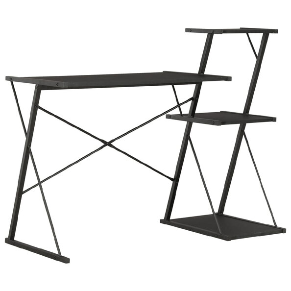 Biloxi Wooden Laptop Desk With 3 Shelves In Black