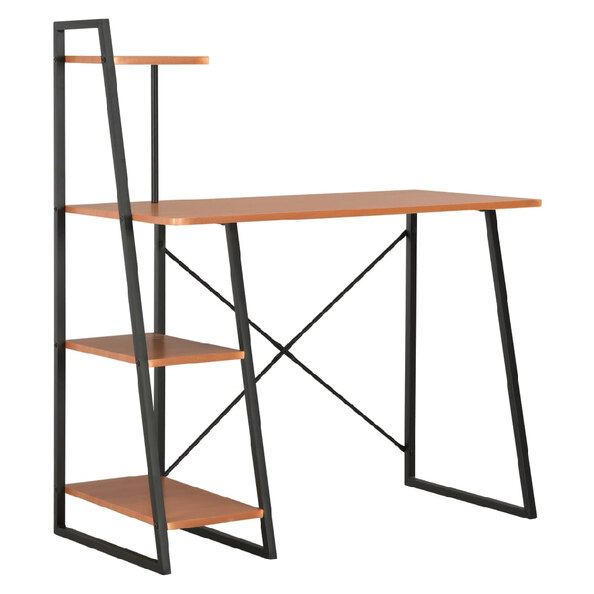 Biloxi Wooden Laptop Desk With Shelving Unit In Black And Brown