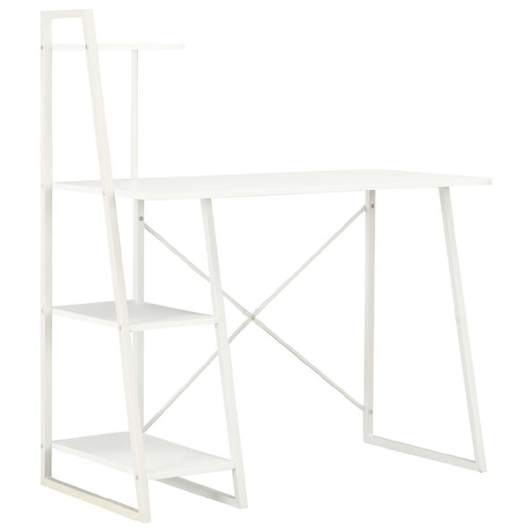 Biloxi Wooden Laptop Desk With Shelving Unit In White
