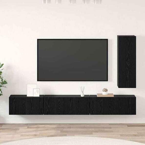 Binnenstad 90cm Wooden 4 Piece Entertainment Unit In Black Oak
