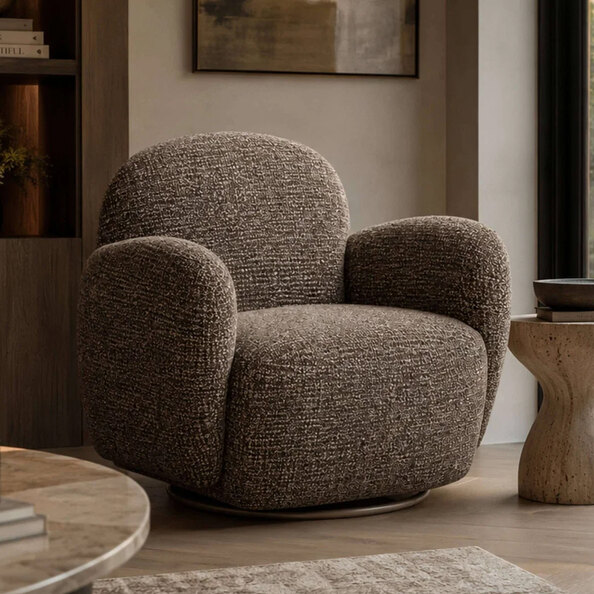 Birtley Fabric Swivel Accent Chair in Chocolate