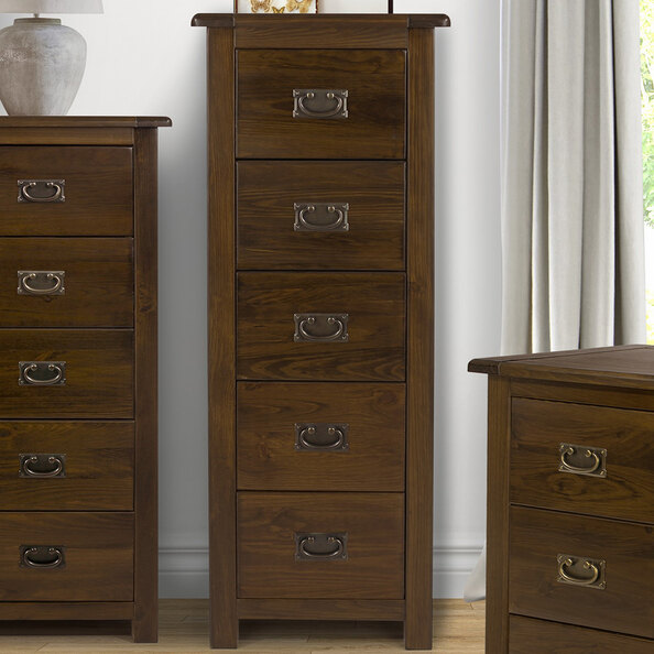 Birtley Tall Wooden Chest Of 5 Drawers In Rustic Oak