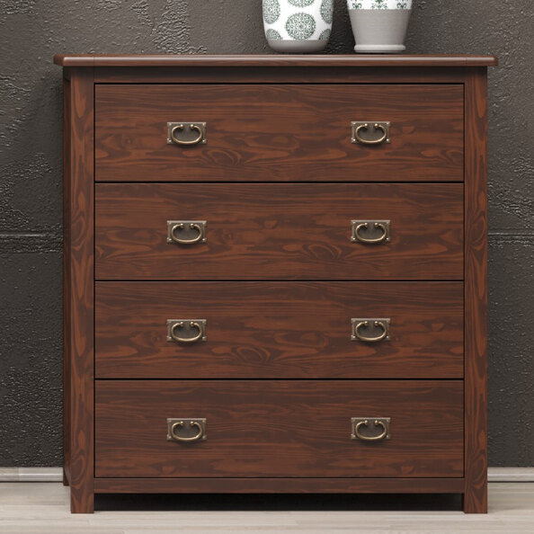 Birtley Wooden Chest Of 4 Drawers In Dark Brown