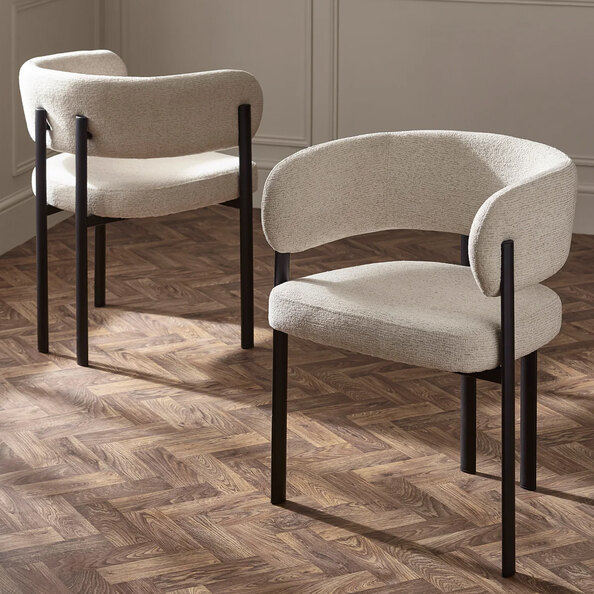 Bismarck Cream Chenille Fabric Dining Chairs - Pair