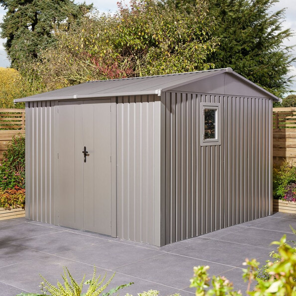 Bismarck 10x10 Galvanized Steel Grey Garden Shed With Foundation Kit