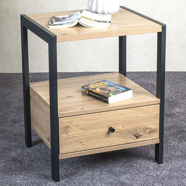 Blackfoot Wooden End Table With 1 Drawer In Oak And Black