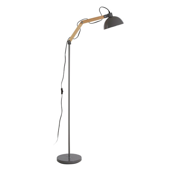 Blairon Grey Metal Floor Lamp With Adjustable Wooden Arm