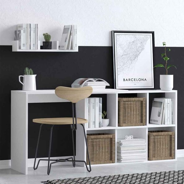 Blaze Wooden Laptop Desk with 6 Storage Compartments and Shelf in White