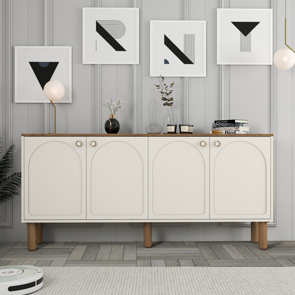 Bohem Wooden Sideboard with 4 Doors in Cream and Oak