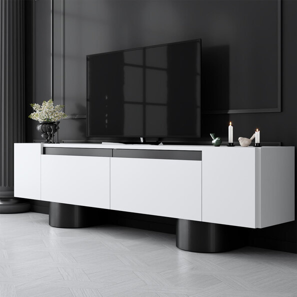 Boheme Wooden TV Stand With 2 Flap Doors In White And Black