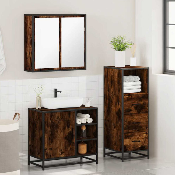 Bohemia Wooden 3 Piece Bathroom Furniture Set In Smoked Oak