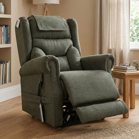 Boise Fabric Dual Motor Lift and Tilt Recliner Chair In Olive