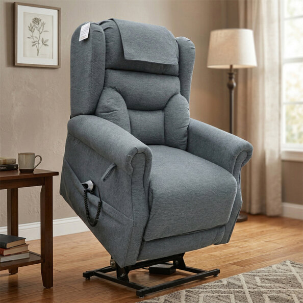 Boise Fabric Dual Motor Lift and Tilt Recliner Chair In Steel Grey
