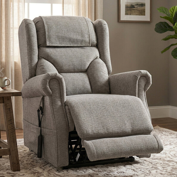 Boise Fabric Dual Motor Lift and Tilt Recliner Chair In Stone