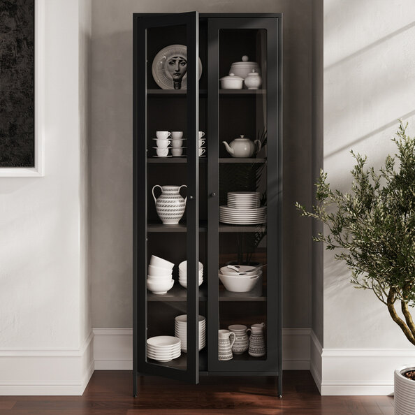 Boise Steel Display Cabinet With 2 Glass Doors - Black
