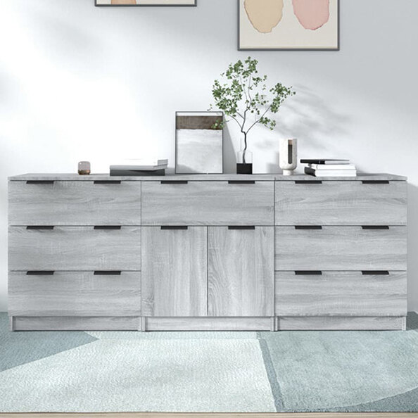 Bolivar Sideboard With 2 Doors 7 Drawers In Grey Sonoma Oak