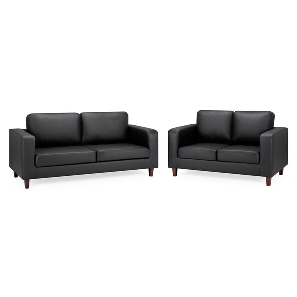 Boston Faux Leather 3+2 Seater Sofa Set In Black