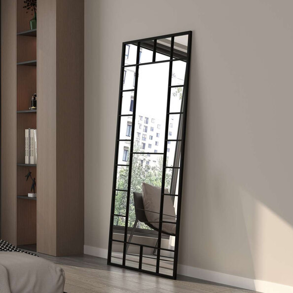 Boxia Wooden Floor Full Length Mirror with Black Metal Frame