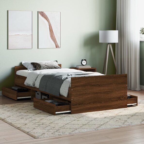 Braga Wooden Single Bed With Drawers In Brown Oak