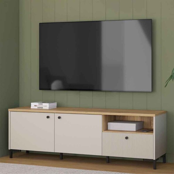 Bramley Wooden TV Stand with 2 Doors 1 Drawer in Mauvella Oak and Sand