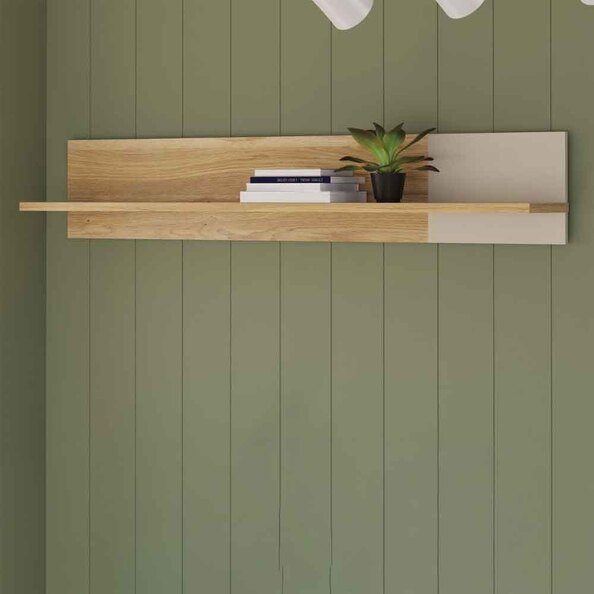 Bramley Wooden Wall Shelf in Mauvella Oak and Sand